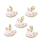 Brass Enamel Charms, Whale Charm, with Jump Ring, Rack Plating, Long-Lasting Plated, Lead Free & Cadmium Free, Real 18K Gold Plated, Pink, 9x11x2mm, Hole: 3mm