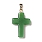 Glass Pendants, with Golden Plated Iron Findings, Cross, Green, 28.5x18x4.5mm, Hole: 5.5x3mm
