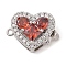 Brass Micro Pave Clear Cubic Zirconia Glass Box Clasps, Cadmium Free & Nickel Free & Lead Free, Heart, Real Platinum Plated, Red, 16mm, Hole: 1mm
