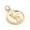 Brass Micro Pave Cubic Zirconia Pendants, with Jump Ring, Flat Round with Twelve Constellations, Clear, Golden, Aries, 18x14.5x1.5mm, Hole: 3mm