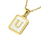 Ion Plating(IP) Rectangle with Initial Letter 304 Stainless Steel Pendant Necklace, white Shell, Real 18K Gold Plated, Letter U, 16.06 inch(40.8cm)