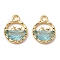 Brass Micro Pave Cubic Zirconia Charms, Cadmium Free & Nickel Free & Lead Free, Flat Round with Dolphin, Real 18K Gold Plated, Deep Sky Blue, 12.5x9.5x3mm, Hole: 1.6mm