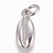 Brass Charms, Cowrie Shell, Platinum, 12.5x6x2mm, Hole: 3mm