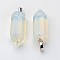 Brass Opalite Pendants, Bullet, Platinum, Pointed Pendant, 33~36x12mm, Hole: 5x7mm