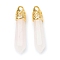 Bullet Natural Rose Quartz Pointed Pendants, with Platinum Tone Alloy Findings, 33~40x8~10mm, Hole: 3x2mm