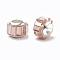 Glass European Beads, Large Hole Beads, with Brass Core, Faceted, Rondelle, Platinum, Pink, 9x7mm, Hole: 5mm