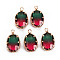 Gradient Color Glass Pendants, with Brass Prong Settings, Faceted, Oval, Light Gold, Cerise, 19x11x5.5mm, Hole: 1.6mm