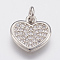 Brass Micro Pave Cubic Zirconia Pendants, Lead Free & Cadmium Free, Heart, Platinum, 13x13x1.5mm, Hole: 3mm