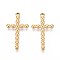 304 Stainless Steel Religion Cross Pendants, Ion Plating(IP), Real 18K Gold Plated, 33x18x3mm, Hole: 1.6mm