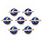 Rack Plating Alloy Enamel Charms, with Paillette, Free & Nickel Free & Lead Free, Planet, Prussian Blue, 12x15x7mm, Hole: 1.5mm