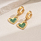 Romantic Stainless Steel Hollow Heart Pendant Hoop Earrings for Sweet Daily Parties, Golden, Green, 37x15mm