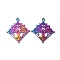 Ion Plating(IP) 304 Stainless Steel Pendant, Rhombus with Tree Charm, Rainbow Color, 33.5x30x1mm, Hole: 2.5mm