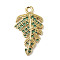 Brass Micro Pave Cubic Zirconia Pendants, Leaf, Golden, 23x13.5x2.5mm, Hole: 1.8mm