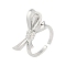 Bowknot Brass Open Cuff Ring for Women, Cadmium Free & Nickel Free & Lead Free, Real Platinum Plated, Bowknot: 14x24mm, Adjustable