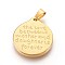 304 Stainless Steel Pendants, Flat Round with Mother Daughter Quotes, Golden, 26x23x2.5mm, Hole: 4x5mm