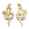 Brass Micro Pave Cubic Zirconia Pendants, with Brass Snap On Bails, Nickel Free, Snake, Clear, Real 16K Gold Plated, 38x19x3mm, Hole: 5x3.5mm