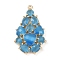 Brass Cat Eye Pendants, Teardrop, Lead Free & Cadmium Free, Long-Lasting Plated, Rack Plating, Real 18K Gold Plated, Faceted, Deep Sky Blue, 33x21x6mm, Hole: 1.2mm