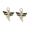 Brass Micro Pave Cubic Zirconia Pendants, Cadmium Free & Nickel Free & Lead Free, with Enamel and Jump Ring, Dragonfly Charms, Black, 17x17.5x2mm, Hole: 4mm