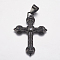 304 Stainless Steel Big Pendants, with Rhinestone, Cross, Gunmetal, 38x55x4mm, Hole: 7x9mm