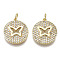 Brass Micro Pave Clear Cubic Zirconia Pendants, with Jump Rings, Nickel Free, Flat Round with Butterfly Shape, Real 16K Gold Plated, 18.5x16.5x3mm, Jump Ring: 5x0.8mm, Inner Diameter: 3mm