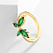 Butterfly Brass Micro Pave Cubic Zirconia Cuff Rings, Golden, Green, 11mm, Inner Diameter: 17~19mm