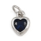 Brass with Cubic Zirconia Pendants, Heart Charms, with Jump Ring, Rack Plating, Long-Lasting Plated, Lead Free & Cadmium Free, Platinum, 9.5x7x3mm, Hole: 3.5mm