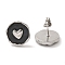 304 Stainless Steel Flat Round with Heart Stud Earrings, wtih Enamel, Stainless Steel Color, 13x12.5mm