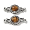 Brass Micro Pave Clear Cubic Zirconi Fold Over Clasps, Cadmium Free & Nickel Free & Lead Free, with Natural Tiger Eye, Oval, Platinum, 34mm