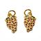 Autumn Theme Brass Micro Pave Cubic Zirconia Charms, with Jump Rings, Long-Lasting Plated, Grape, Golden, 14x8x2mm, Hole: 1.2mm