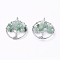 Natural Green Aventurine Pendants, with Brass Findings, Flat Round with Tree of Life, Platinum, 29x5~7mm, Hole: 4.5mm