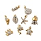 304 Stainless Steel Rhinestone Pendants, Ocean Collection Charms, Ion Plating(IP), Real 18K Gold Plated, with Jump Ring, Mixed Shapes, 9~15x5.5~12.5x2.5~4mm, Hole: 2.4mm