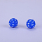 Printed Round with Rhombus Pattern Silicone Focal Beads, Medium Blue, 15x15mm, Hole: 2mm