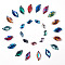120Pcs 20 Styles Twist Leaf Shape Sew on Rhinestone, Faceted Glass Rhinestone, 2-Hole Links, Plated Flat Back, Mixed Color, 12~20x7~9.5x3~4mm, Hole: 1~1.4mm