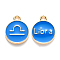 Alloy Enamel Pendants, Cadmium Free & Lead Free, Flat Round with Constellation, Light Gold, Dodger Blue, Libra, 15x12x2mm, Hole: 1.5mm