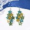 430 Stainless Steel Flower Dangle Earrings, with Iron Earring Hooks, Platinum, Sea Green, 74mm