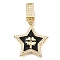 Brass Micro Pave Cubic Zirconia Pendants, with Enamel, Star with Four Leaf Clover Charms, Black, 32x20x3mm, Hole: 7x4mm