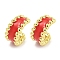Brass with Enamel Cuff Earrings, for Women, Real 18K Gold Plated, Red, 19.5x10.5~12.5mm