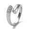 Rack Plating Brass Micro Pave Cubic Zirconia Open Cuff Rings, Teardrop, Lead Free & Cadmium Free, Long-Lasting Plated, Platinum, US Size 7 1/4(17.5mm)