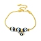Brass European Bracelets, with Enamel Beads, Real 18K Gold Plated, Blue, 7-3/4 inch(19.6cm)