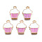 Alloy Enamel Pendants, Cupcake, Light Gold, Orchid, 16x11x2mm, Hole: 1.4mm