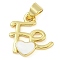 Rack Plating Brass Enamel Pendants, Long-Lasting Plated, Cadmium Free & Lead Free, Real 18K Gold Plated, Word Fe Charm, White, 16x15.5x3mm, Hole: 4x3.5mm