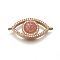 Brass Micro Pave Cubic Zirconia Links connectors, with Electroplate Natural Druzy Quartz, Eye, Golden, Light Salmon, 29x13~13.5x3~4.5mm, Hole: 1.2mm