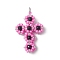 Glass Seed Beaded Cross Pendants, with 304 Stainless Steel Jump Rings Loop & Synthetic Blue Goldstone Beads, Stainless Steel Color, Pearl Pink, 38x27x11mm, Hole: 4.5mm