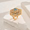Geometric Brass Micro Pave Cubic Zirconia Adjustable Finger Rings for Women, Golden, Turquoise, 28mm, Inner Diameter: Adjustable