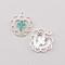 Alloy Enamel Pendants, Silver, Heart with Cross, Cadet Blue, 21x20x2mm
