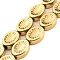 Electroplate Glass Beads Strands, Full Plated, Oval with Flower, Gold, 14x10.4x4.8mm, Hole: 1.2mm, about 45pcs/strand, 25.04 inch(63.6cm)