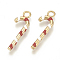 Alloy Enamel Pendants, Cadmium Free & Lead Free, Candy Cane, Light Gold, Red, 26x9x2.5mm, Hole: 2mm