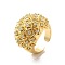 Clear Cubic Zirconia Round Dome Open Cuff Ring, Brass Jewelry for Women, Cadmium Free & Lead Free, Golden, US Size 6 3/4(17.1mm)