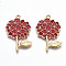 Transparent Epoxy Resin Pendants, with Eco-Friendly Alloy Findings and Enamel, Cadmium Free & Lead Free & Nickel Free, Flower, Crimson, 33x22x1.5mm, Hole: 1.8mm