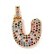 Brass Micro Pave Cubic Zirconia Pendants, Nickel Free, Real 18K Gold Plated, Colorful, Letter U, 18.5~24x12.5~25.5x5~5.5mm, Hole: 5x3mm